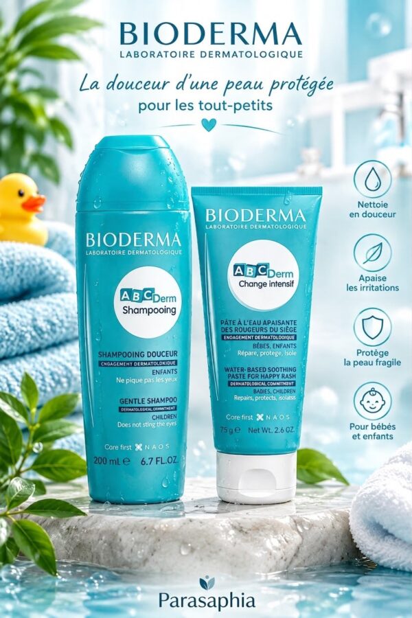 BIODERMA Pack Routine Bébé – Shampooing Douceur 200ml & Pâte à l'eau Change Intensif 75g Pack BIODERMA ABCDerm : Shampooing Douceur (200ml) + Change Intensif (75g)