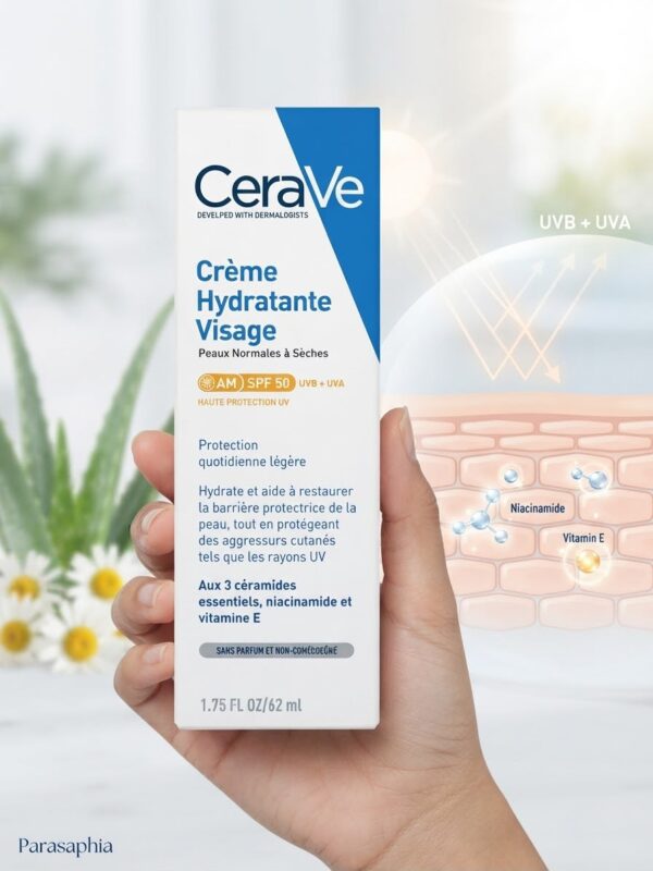 cerave creme hydratante visage spf50 52ml CeraVe – Crème Hydratante Visage SPF 50 (52 ml) – Peaux Normales à Sèches